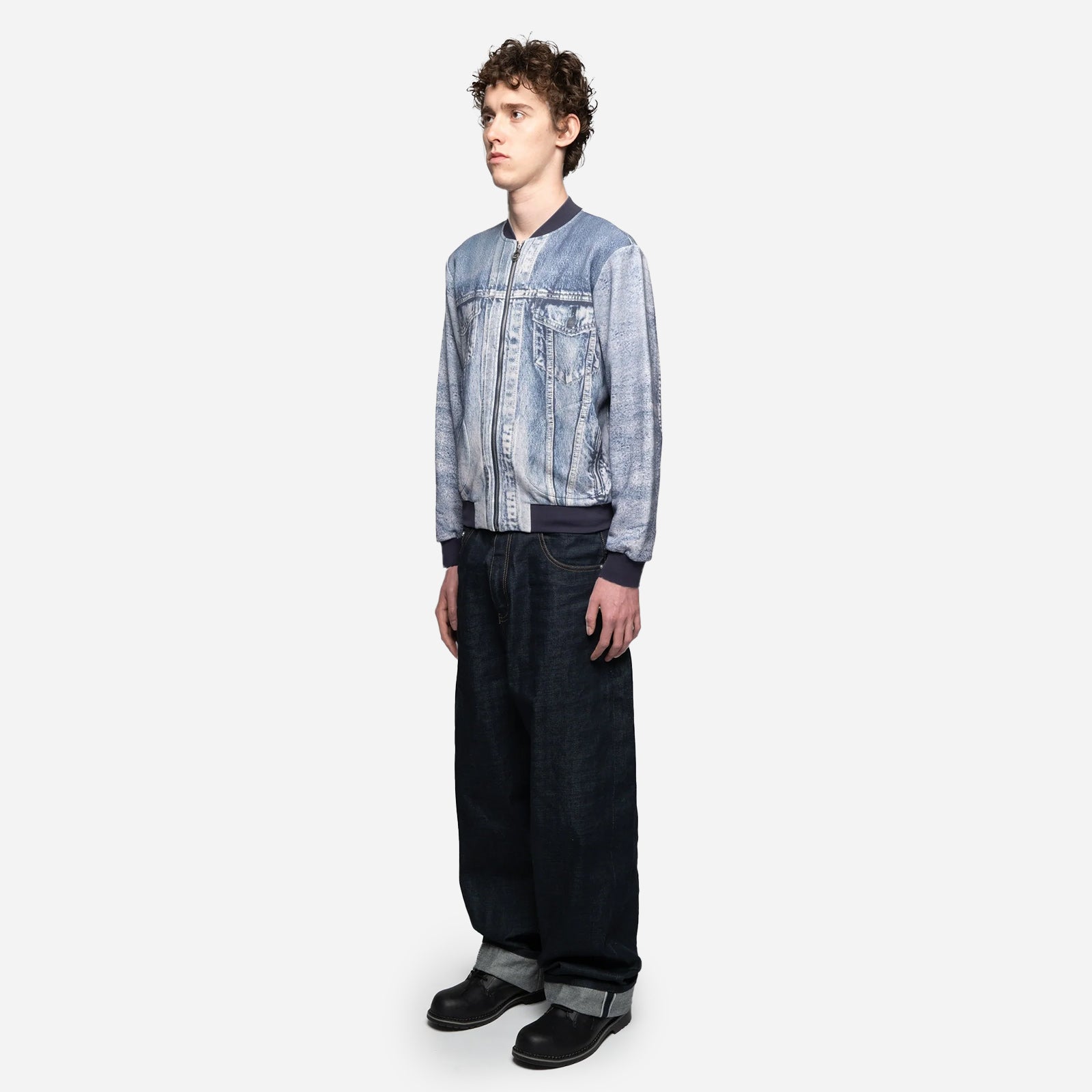 Printed Denim Fleece Bomber SS2693SCPDFB BLU